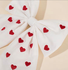 Larissa bow - fabric with embroidered hearts - valentines