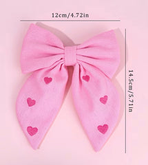 Larissa bow pink - fabric with embroidered hearts - valentines