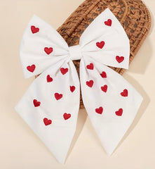 Larissa bow - fabric with embroidered hearts - valentines