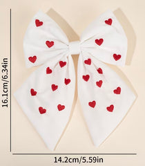 Larissa bow - fabric with embroidered hearts - valentines